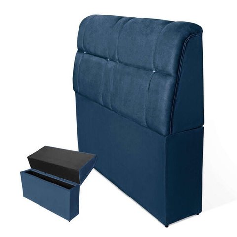 Cabeceira Imperador Para Cama Box Solteiro 90cm Suede - Renascer Decor:Azul Marinho