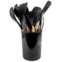 Ver imagem 3 de Kit Utensílios De Cozinha Cabos em Madeira e Silicone 11 Peças + Pote Organizador - Premium - - Pret
