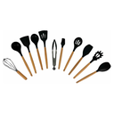 Ver imagem 7 de Kit Utensílios De Cozinha Cabos em Madeira e Silicone 11 Peças + Pote Organizador - Premium - - Pret