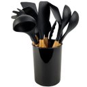 Ver imagem 4 de Kit Utensílios De Cozinha Cabos em Madeira e Silicone 11 Peças + Pote Organizador - Premium - - Pret