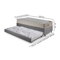 Bicama Box Solteiro Linho 96x203x28 cm com Colchão Airtech Ortobom Molas Ensacadas - 2