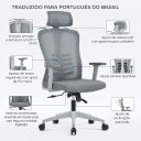 Ver imagem 7 de Cadeira de Escritório Giratória Presidente Verte Tela com Apoio de Cabeça e Braço Regulável Cinza