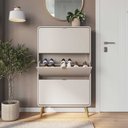 Ver imagem 1 de Sapateira Vertical com Gavetas BASCULANTES76,5cm x 130,5cm Cantos Arredondados e Pés Palito Cor:Bege