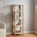 Ver imagem 1 de Estante de Livros Industrial MDF 33CMX135CM 5 Prateleiras Branco/Freijo/Off White