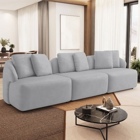 Sofá 3 Lugares para Sala de Estar Living 228cm Arlo F04 Veludo Cinza Tc-12023 - Lyam Decor