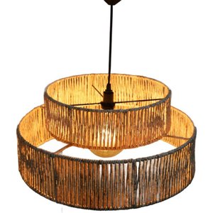 Pendente Luminária Redondo Duplo Palha de Milho 24x50 + Fio:fibra Natural/110v/220v