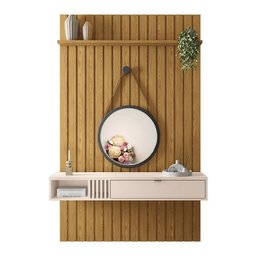 Painel Ripado You Bless 1.3 Carvalho Intense/Off White com Espelho Splendido - HB Móveis - 1
