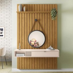 Painel Ripado You Bless 1.3 Carvalho Intense/Off White com Espelho Splendido - HB Móveis - 2
