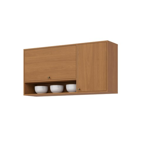 Armário Aéreo 02 Portas com Nicho Decorativo 120cm Venaly C582 Cinamomo - Henn