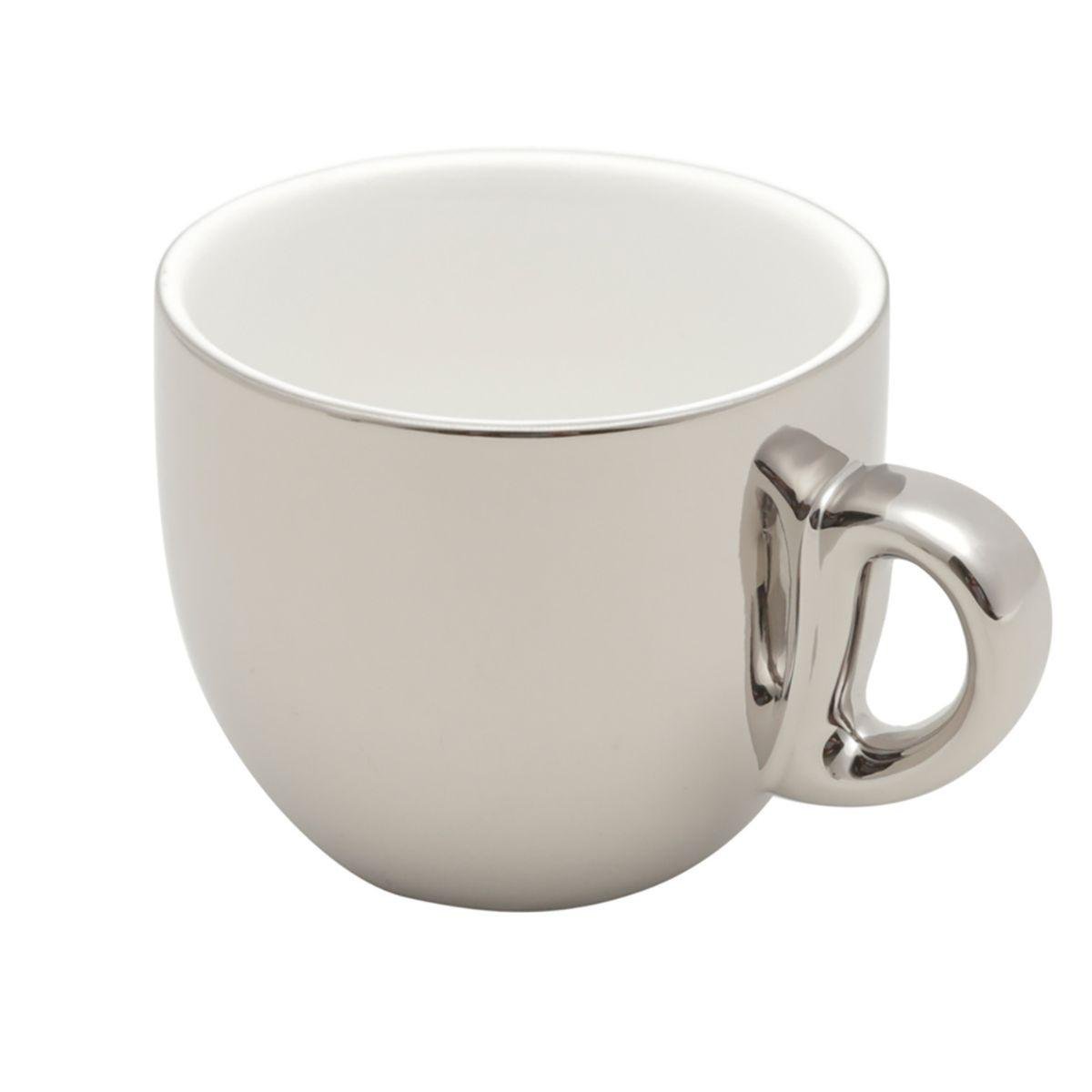 Cj 6 Xícaras Café Porcelana C/ Pires e Suporte Prata 90ml - 3