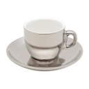 Ver imagem 2 de Cj 6 Xícaras Café Porcelana C/ Pires e Suporte Prata 90ml