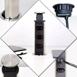 Torre de Tomada Retrátil Multiplug Antichoque Embutir Mesa Granito Inox - 3