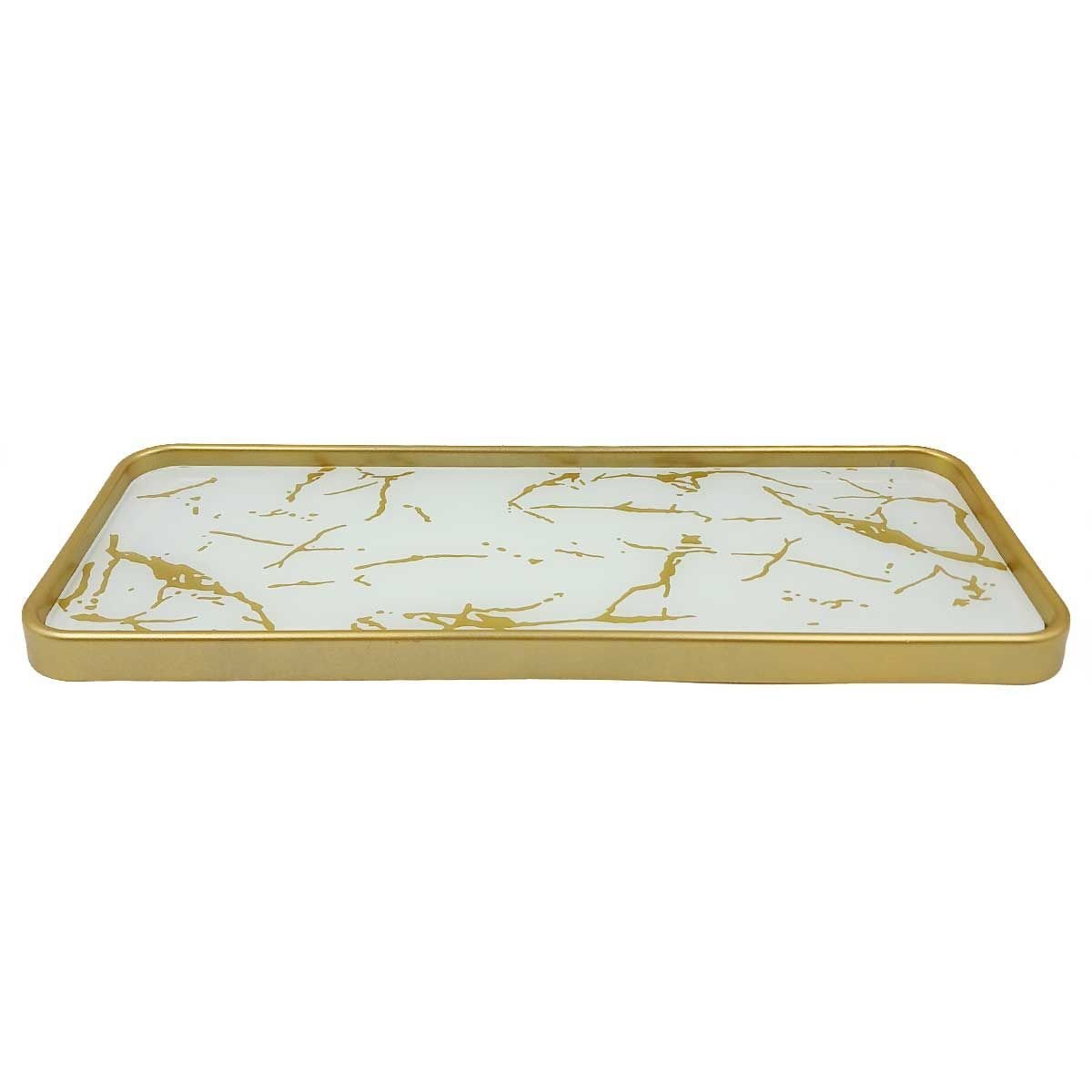 Ver imagem 1 de Bandeja Decorativa Multiuso Fwb Retangular: Branco C/ Dourado