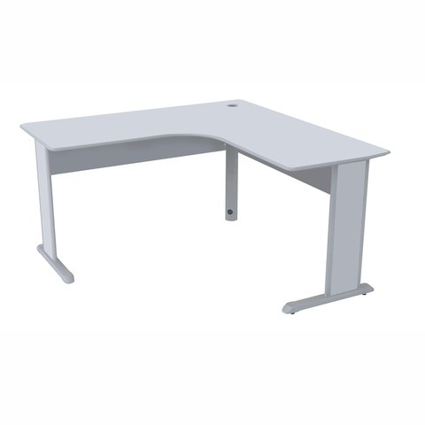 Mesa em L Escritório Estação 130x130 Pés Aço Nivelador Cinza