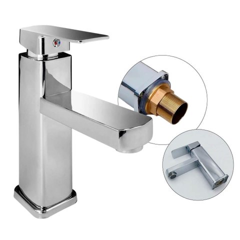 Torneira Monocomando Banheiro Lavatório Baixa Aço Inox Prata