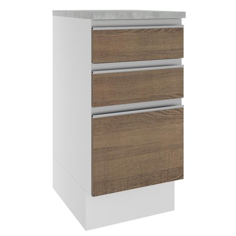 Balcão Armário de Cozinha 40 cm 3 Gavetas Branco/Rustic Glamy Madesa