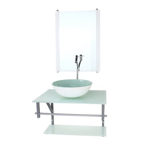 GABINETE DE VIDRO PARA BANHEIRO 60CM AC CUBA REDONDA BRANCO FULL COM TORNEIRA CROMADA