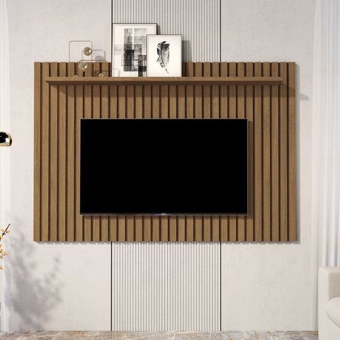 Painel Ripado para TV até 60 Polegadas MDF 166CMX135CM Prateleira Real Classic 1.6