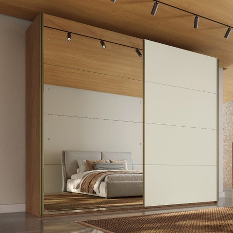 Guarda Roupa Hanover 02 Pts Flutuantes 100 MDF com 1 Espelho - Mademarcs