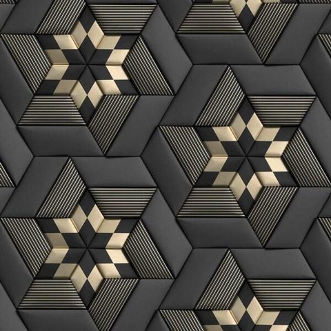 Papel de Parede 3d Preto e Dourado Geometrico Autocolante