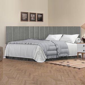 Cabeceira Cama Box casal 140 cm suspensa estofada em L - Proteção Lateral - Cinza