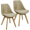 Ver imagem 1 de Kit 2 Cadeiras Charles Eames Leda Veludo Luisa Saarinen Estofada Base Madeira - Bege