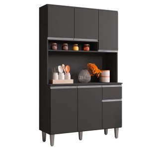 Armário Cozinha Compacta 6 Portas Marcia 105cm Cinza Ajl Móveis
