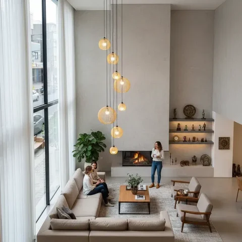 Lustre Pendente para Sala Pé Direito Duplo Mix Ball P7 - Marfim