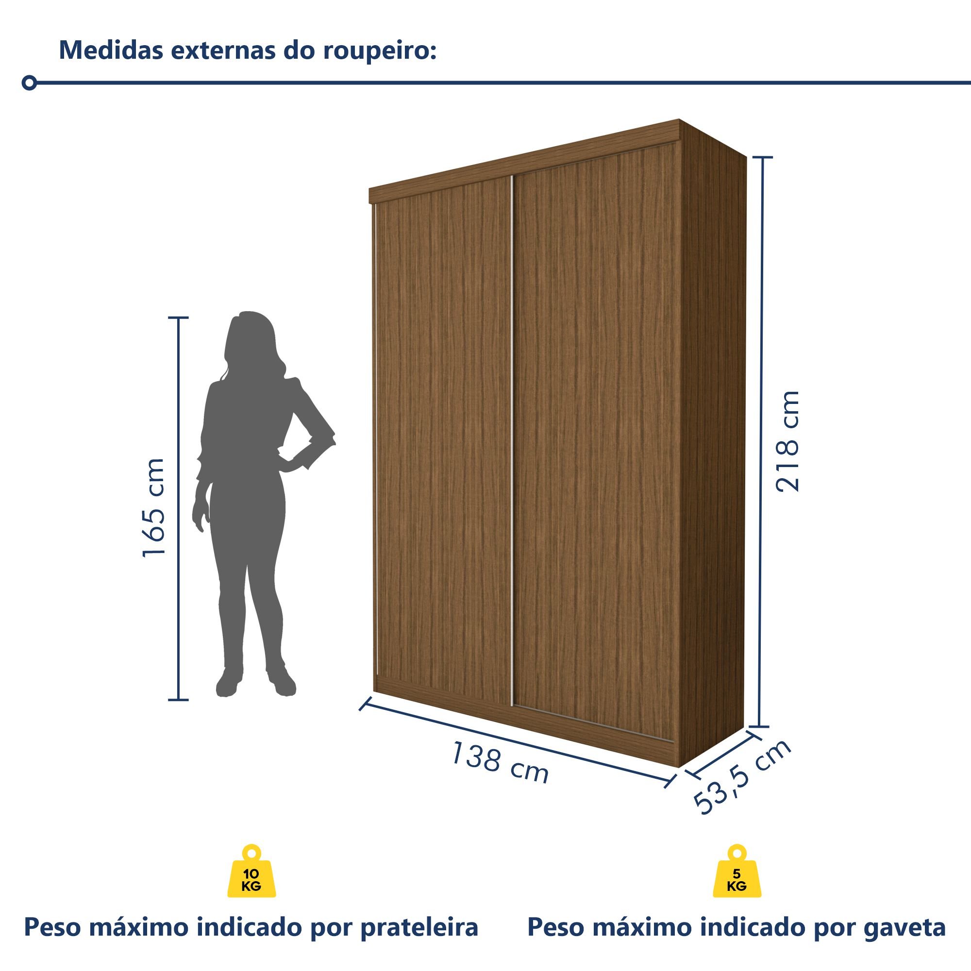 Guarda Roupa Solteiro Premium Salvador 138cm 2 Portas 2 Gavetas Espresso Móveis - 9