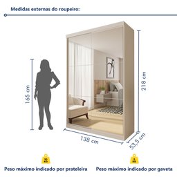 Guarda Roupa Solteiro Premium Salvador Top 138cm com Espelho 2 Portas 2 Gavetas Espresso      - 9