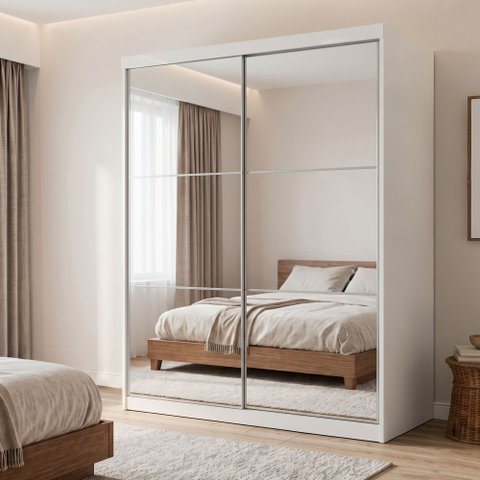 Guarda-Roupa Solteiro 2 Portas de Correr 2 Gavetas e 6 Espelhos Salvador Top Yescasa Branco