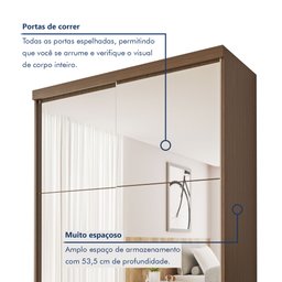 Guarda Roupa Solteiro Premium Salvador Top 138cm com Espelho 2 Portas 2 Gavetas Espresso      - 3