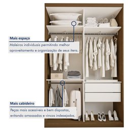 Guarda Roupa Solteiro Premium Salvador Top 138cm com Espelho 2 Portas 2 Gavetas Espresso      - 6