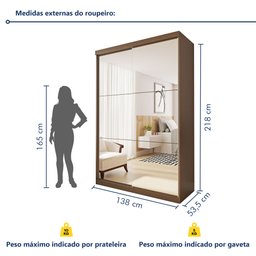 Guarda Roupa Solteiro Premium Salvador Top 138cm com Espelho 2 Portas 2 Gavetas Espresso      - 9
