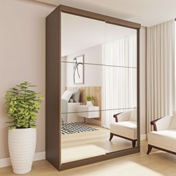 Guarda Roupa Solteiro Premium Salvador Top 138cm com Espelho 2 Portas 2 Gavetas Espresso      - 2