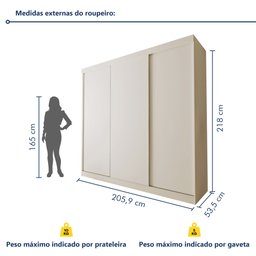 Guarda Roupa Casal Premium Cronos 205,9cm 3 Portas 4 Gavetas Espresso Móveis - 8