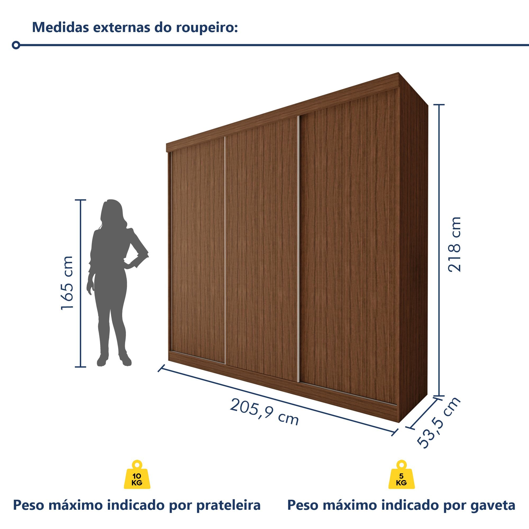 Guarda Roupa Casal Premium Cronos 205,9cm 3 Portas 4 Gavetas Espresso Móveis - 8