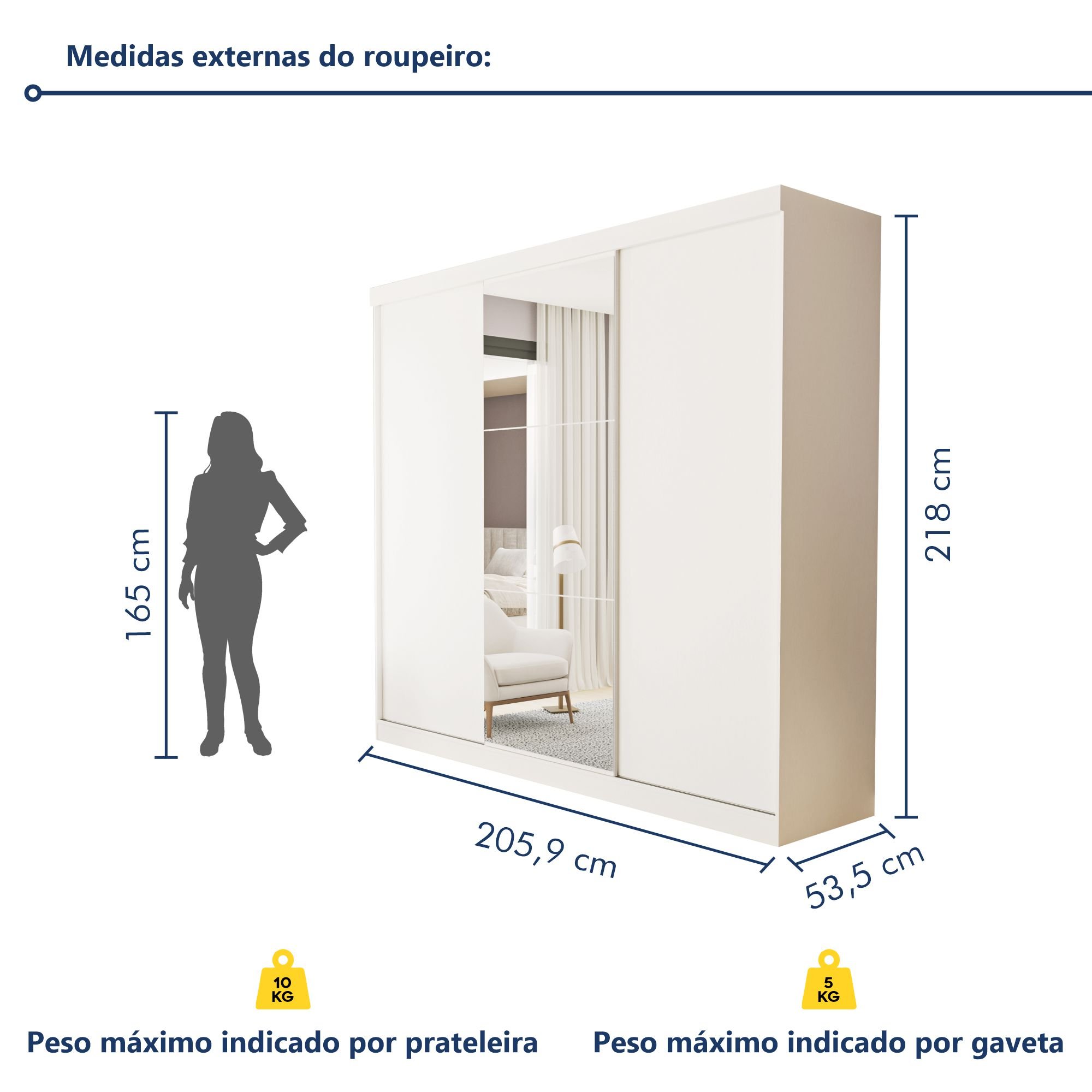 Guarda Roupa Casal Premium Barcelona 205,9cm com Espelho 3 Portas 4 Gavetas Espresso Móveis     - 8