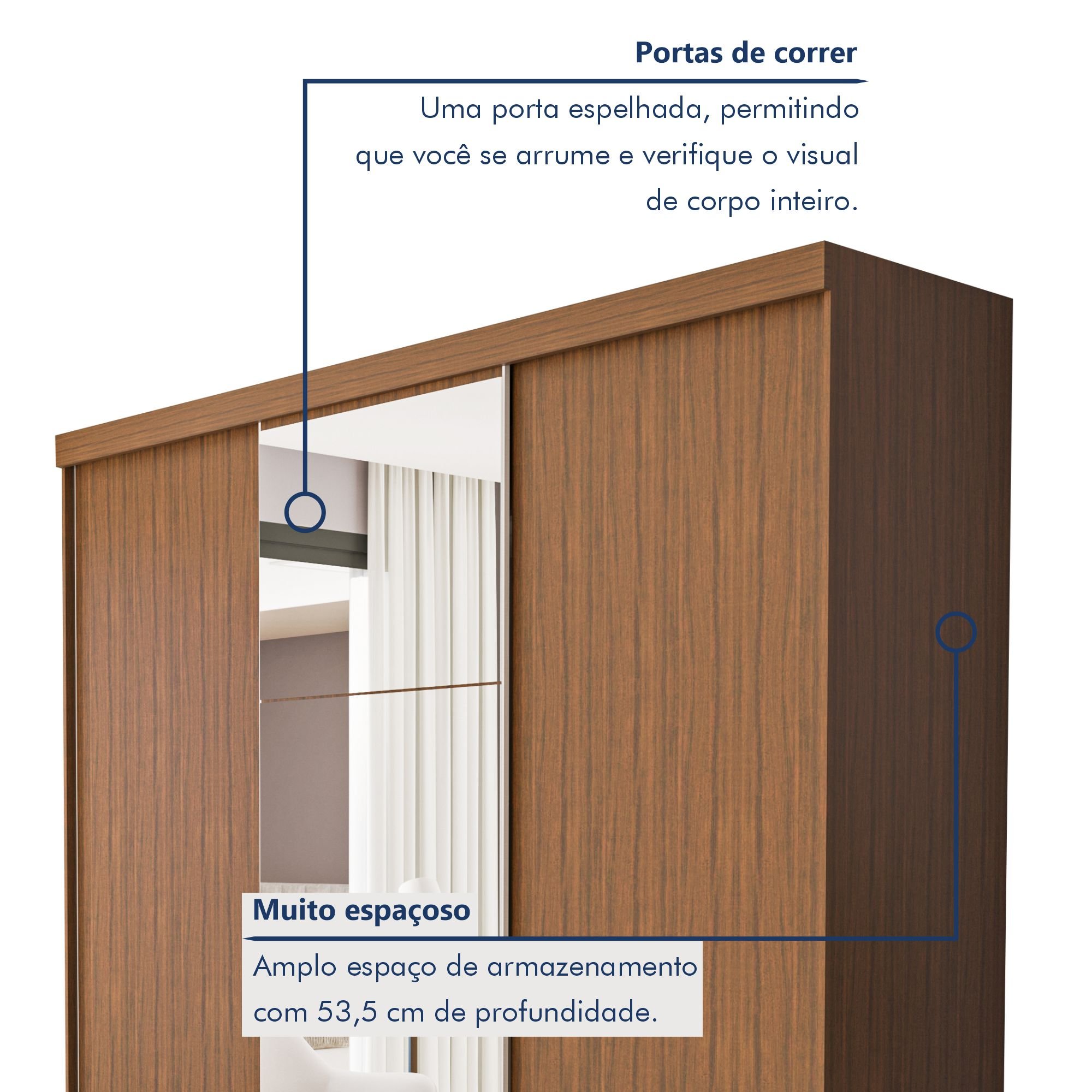 Guarda Roupa Casal Premium Barcelona 205,9cm com Espelho 3 Portas 4 Gavetas Espresso Móveis     - 3