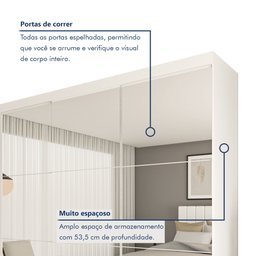 Guarda Roupa Casal Premium Rennes 205,9cm com Espelho 3 Portas 4 Gavetas Yescasa Branco - 3