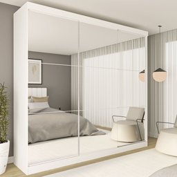 Guarda Roupa Casal Premium Rennes 205,9cm com Espelho 3 Portas 4 Gavetas Yescasa Branco - 1