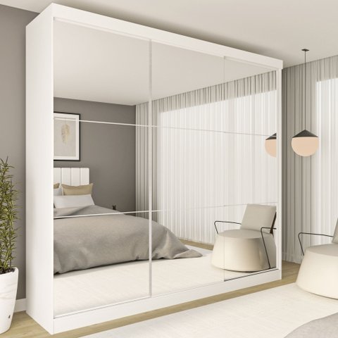 Guarda Roupa Casal Premium Rennes 205,9cm com Espelho 3 Portas 4 Gavetas Yescasa Branco