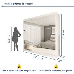 Guarda Roupa Casal Premium Rennes 205,9cm com Espelho 3 Portas 4 Gavetas Yescasa Branco - 8