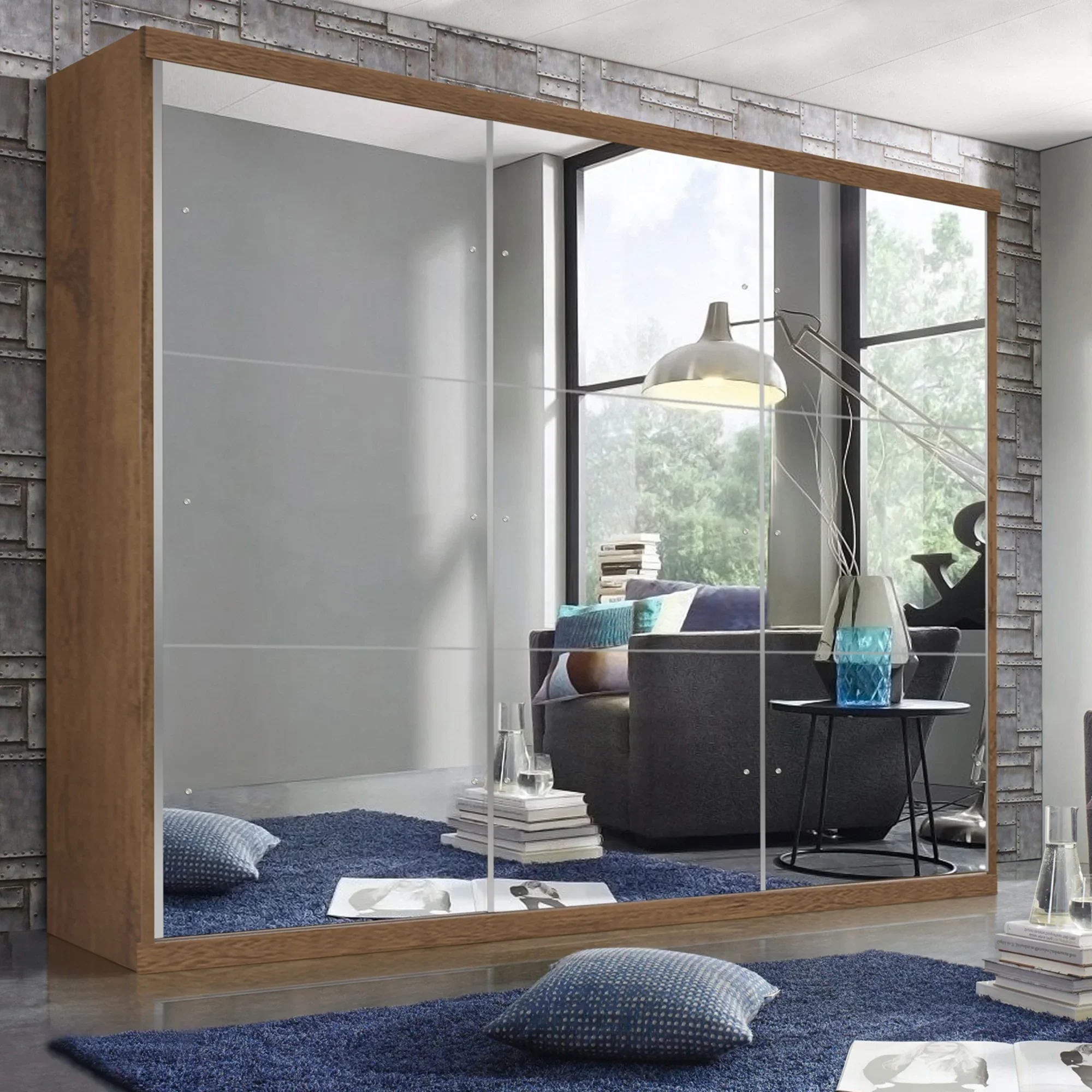 Guarda-Roupa Casal 3 Portas de Correr 4 Gavetas e 9 Espelhos Rennes Espresso Móveis