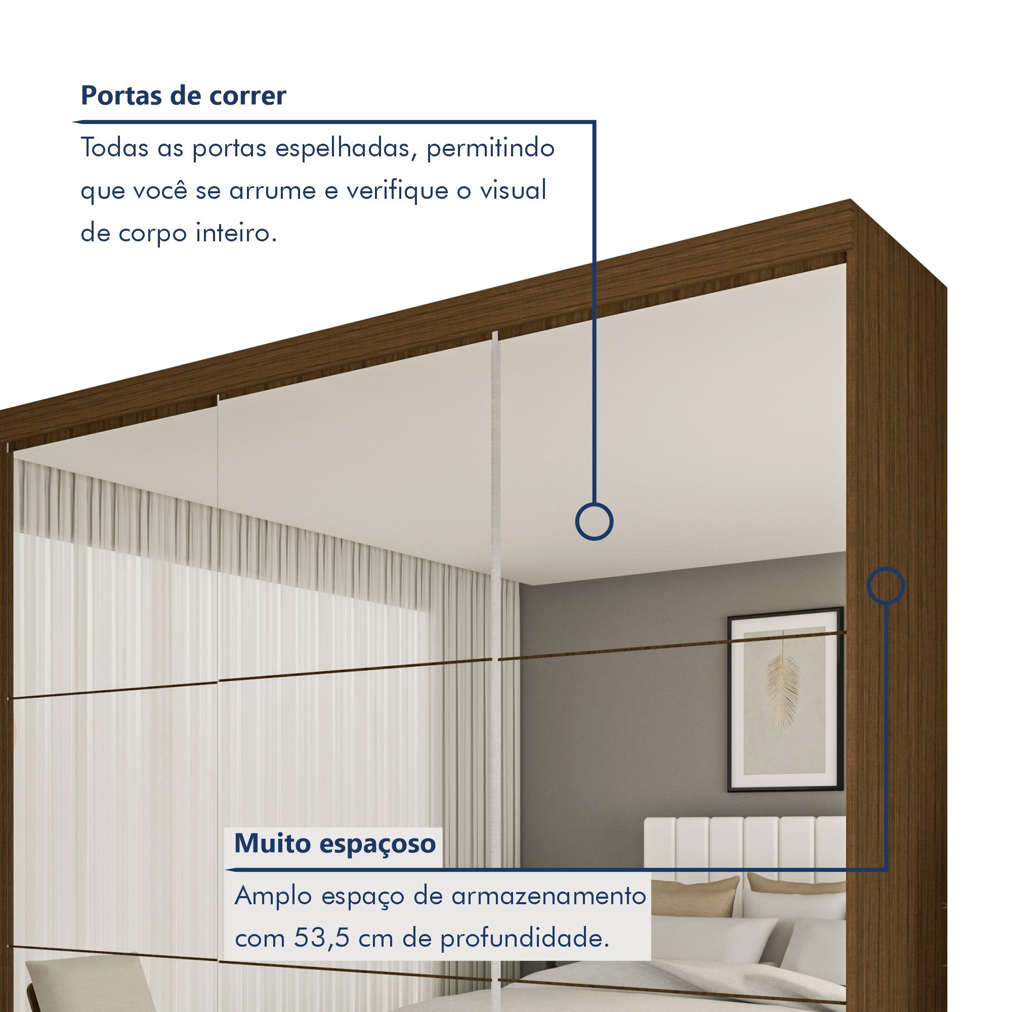 Guarda Roupa Casal Premium Rennes 205,9cm com Espelho 3 Portas 4 Gavetas Espresso Móveis     - 3