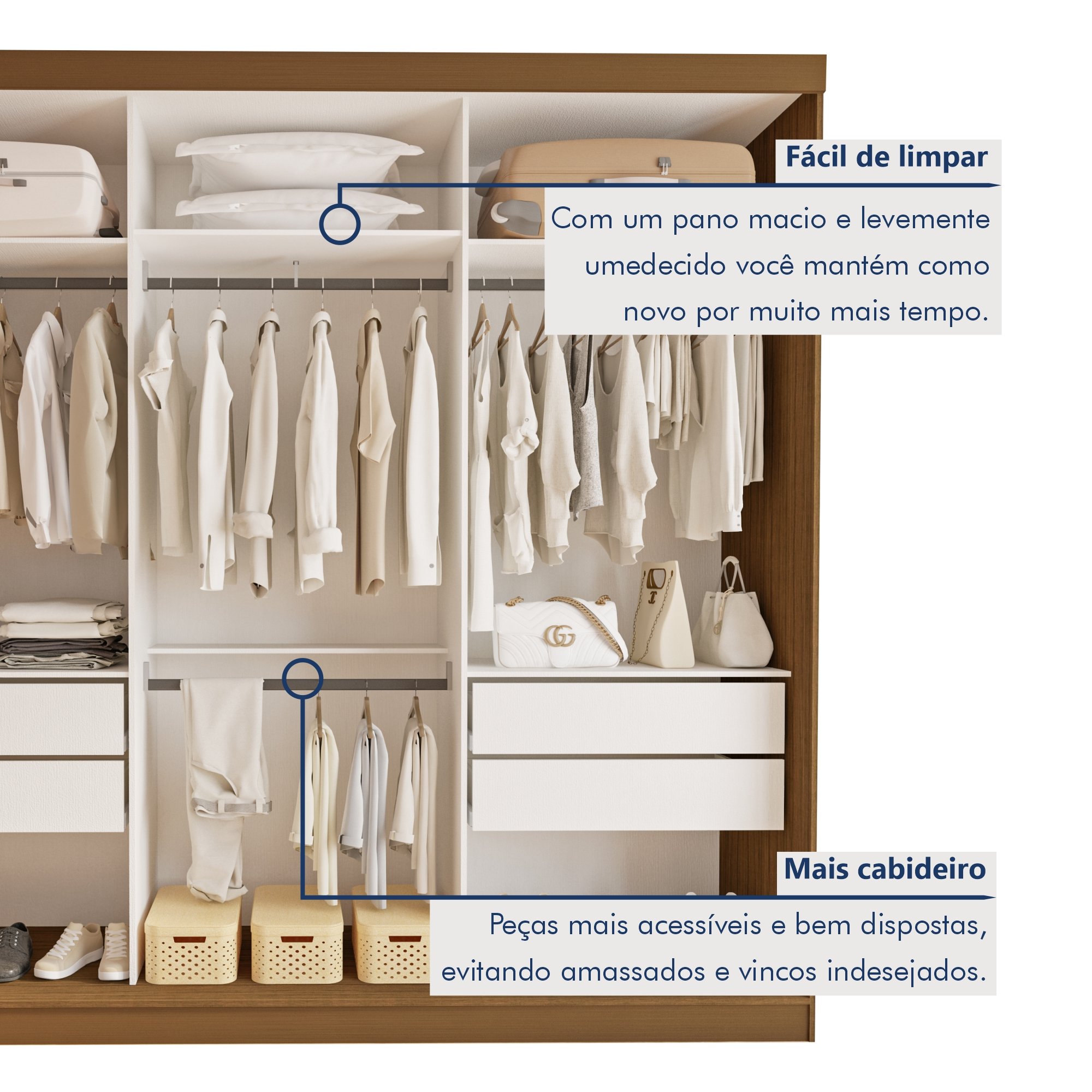 Guarda Roupa Casal Premium Rennes 205,9cm com Espelho 3 Portas 4 Gavetas Espresso Móveis     - 7