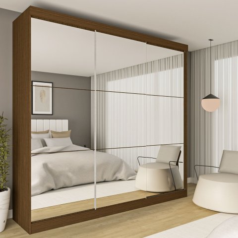 Guarda Roupa Casal Premium Rennes 205,9cm com Espelho 3 Portas 4 Gavetas Yescasa Marrom/Freijó
