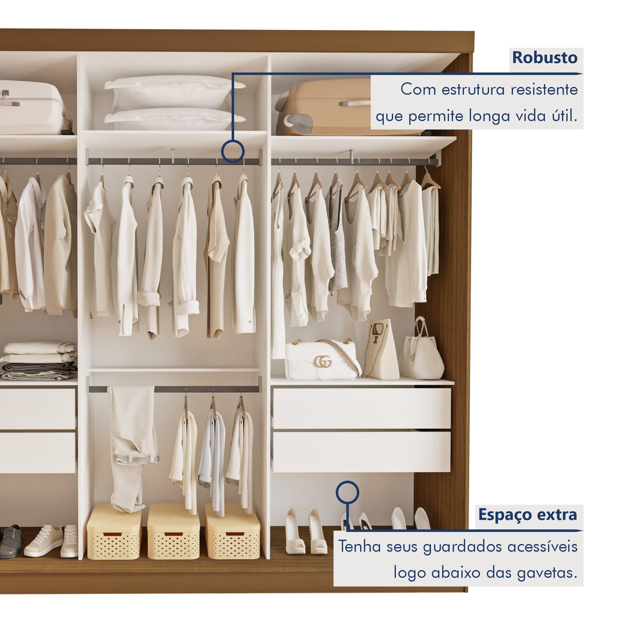 Guarda Roupa Casal Premium Rennes 205,9cm com Espelho 3 Portas 4 Gavetas Espresso Móveis     - 5