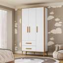 Ver imagem 1 de Guarda-Roupa Infantil 3 Portas 2 Gavetas 100% MDF Retrô Magic Baby Carvalho e Branco