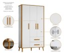 Ver imagem 7 de Guarda-Roupa Infantil 3 Portas 2 Gavetas 100% MDF Retrô Magic Baby Carvalho e Branco